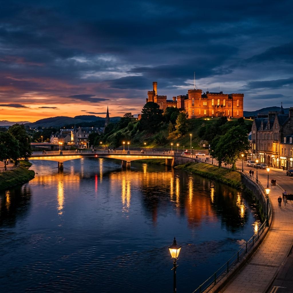 Scenic landscape of Inverness Castle and River Ness